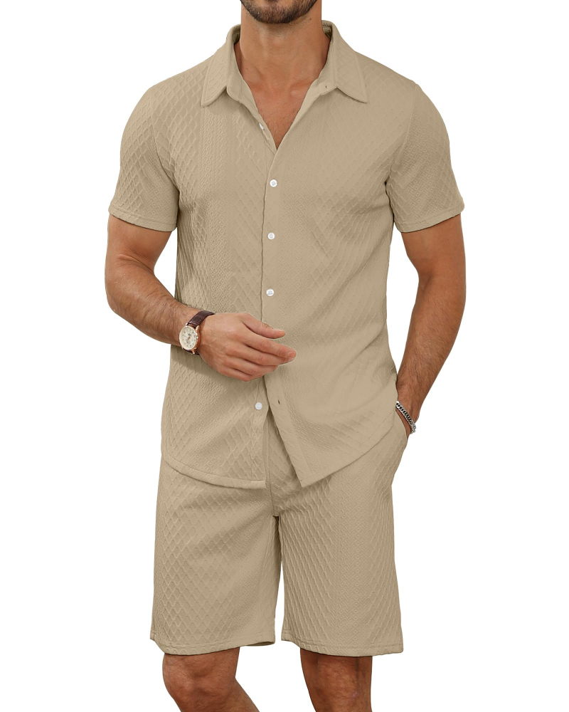 Rhys Men's Textured Shirt & Shorts Set – Short Sleeve Summer Co-Ord