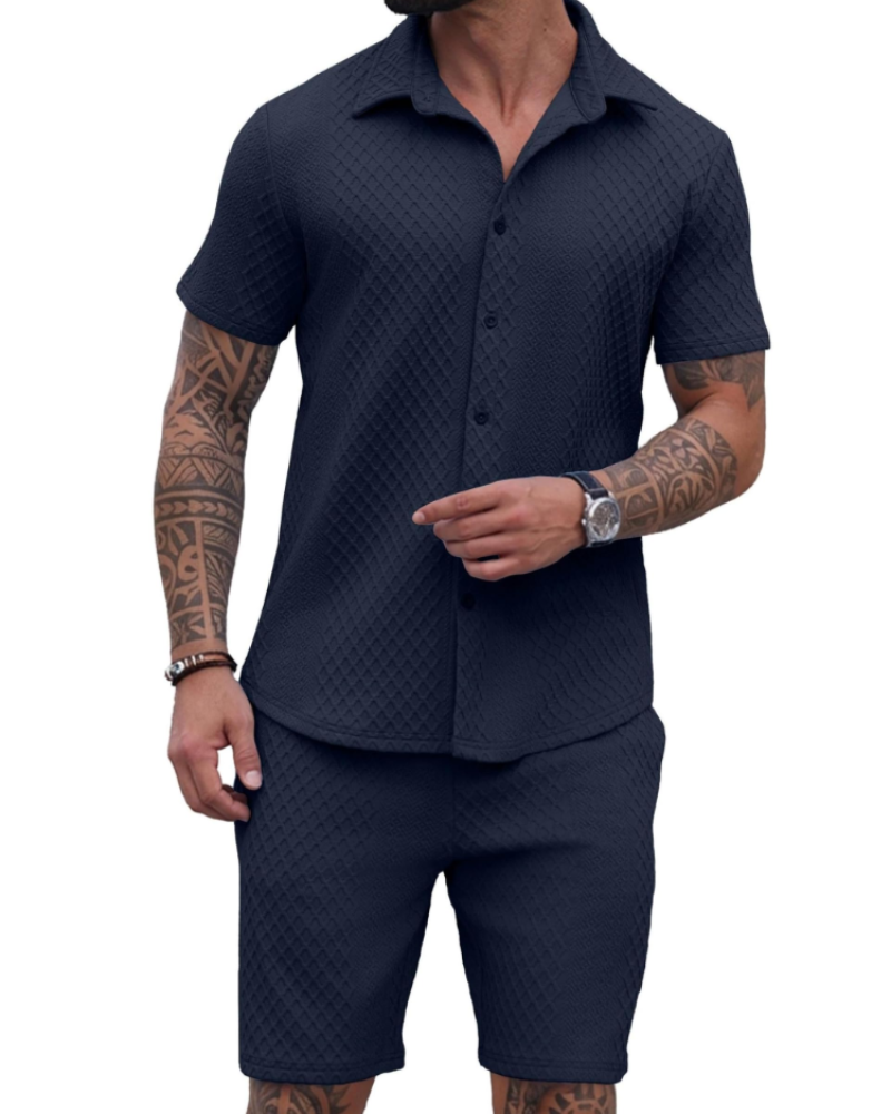 Dylan Men's Knit Shirt & Shorts Set – Textured Button-Up Summer Co-Ord