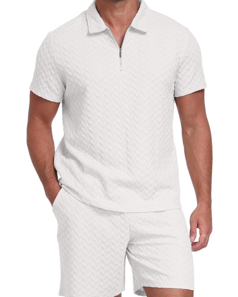 Hamish Men's Polo & Shorts Set – 1/4 Zip Knitted Summer Co-Ord