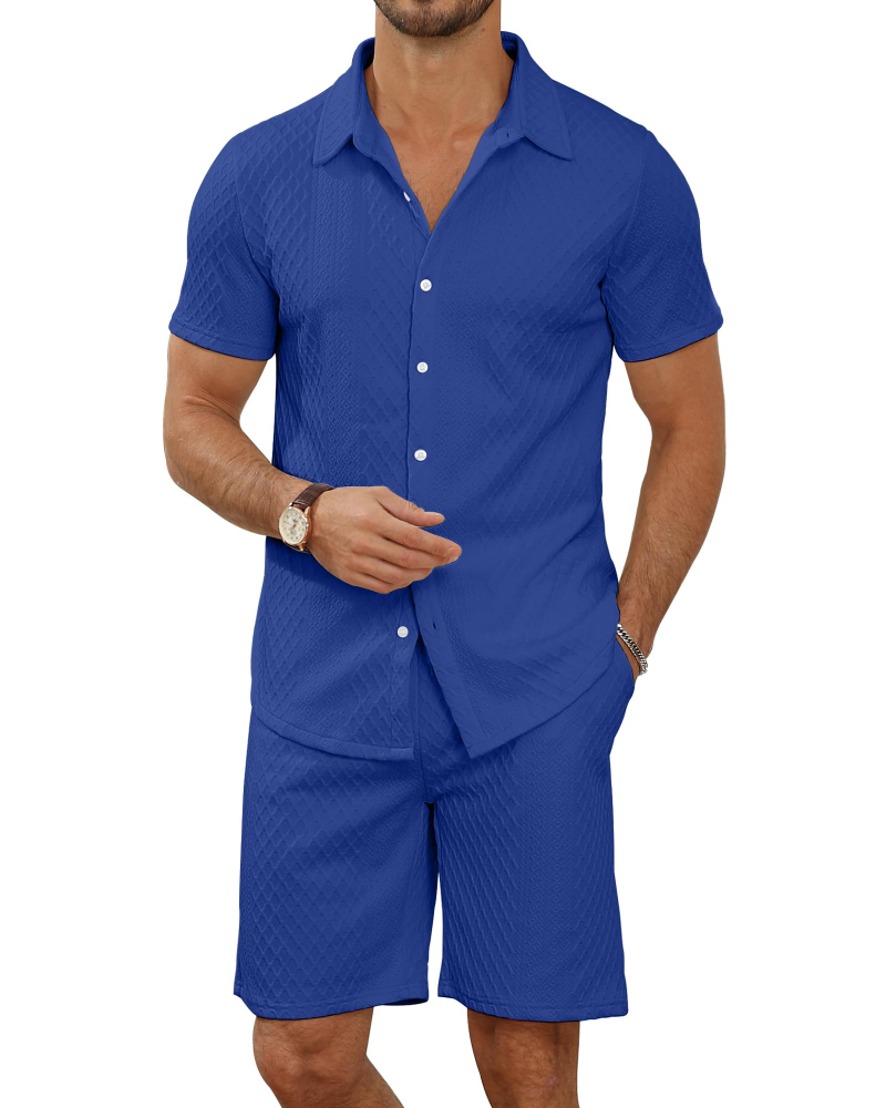 Rhys Men's Textured Shirt & Shorts Set – Short Sleeve Summer Co-Ord