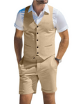 Alistair Men's Linen Blend Waistcoat & Shorts Set – V Neck Summer Suit