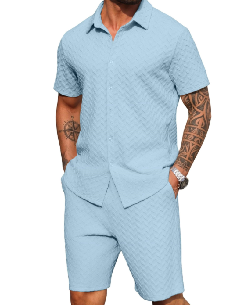 Dylan Men's Knit Shirt & Shorts Set – Textured Button-Up Summer Co-Ord