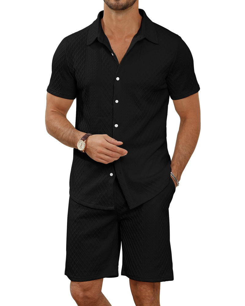 Rhys Men's Textured Shirt & Shorts Set – Short Sleeve Summer Co-Ord