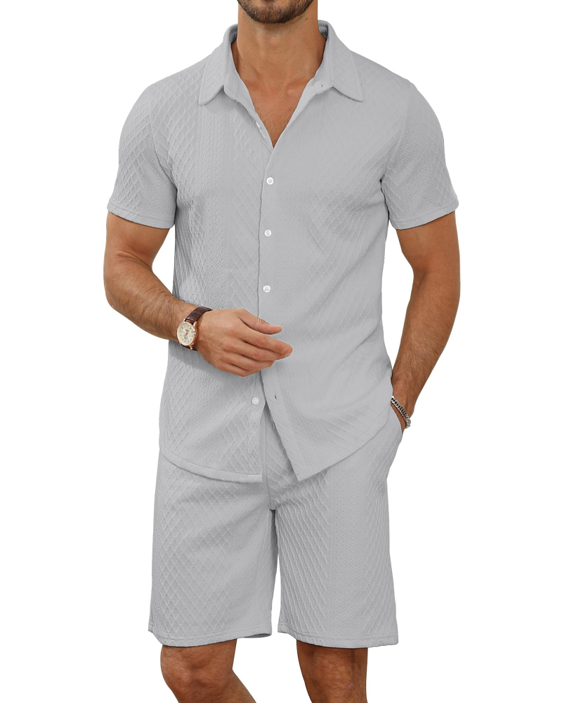 Rhys Men's Textured Shirt & Shorts Set – Short Sleeve Summer Co-Ord