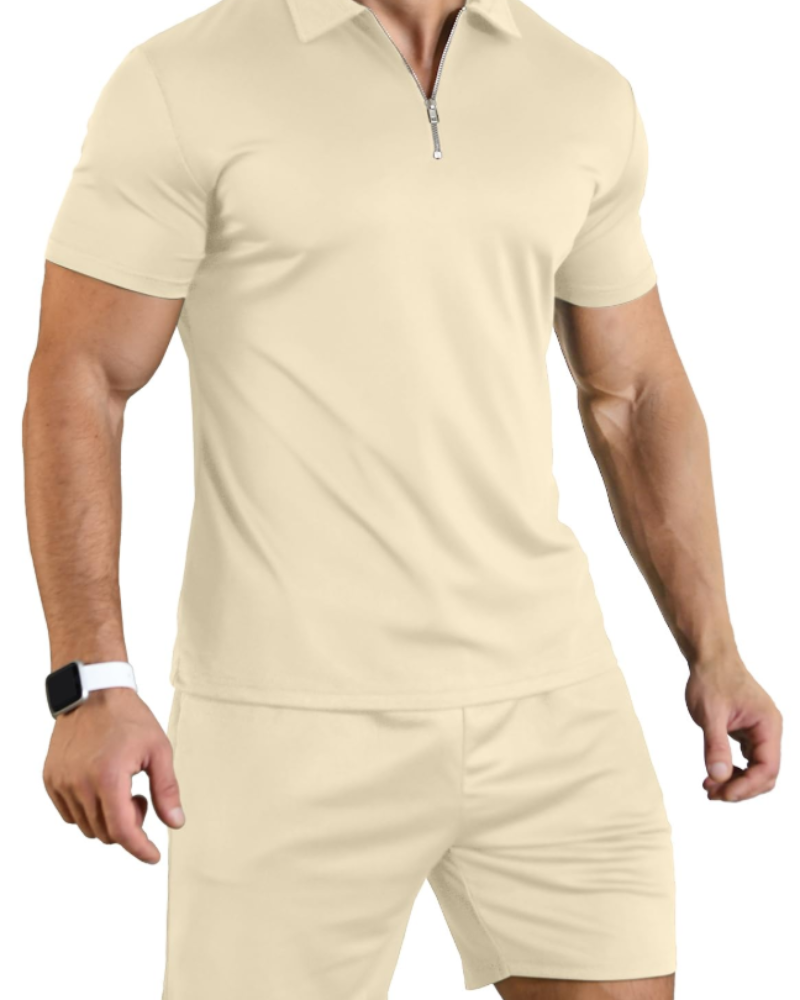 Callum Men's Polo & Shorts Set – Zip Neck Casual Sports Co-Ord