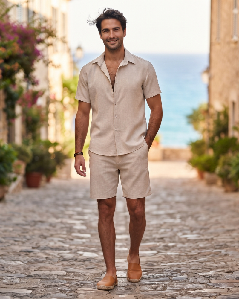 Elliot Men's Cotton Shirt & Shorts Set – Short Sleeve Casual Summer Co-Ord