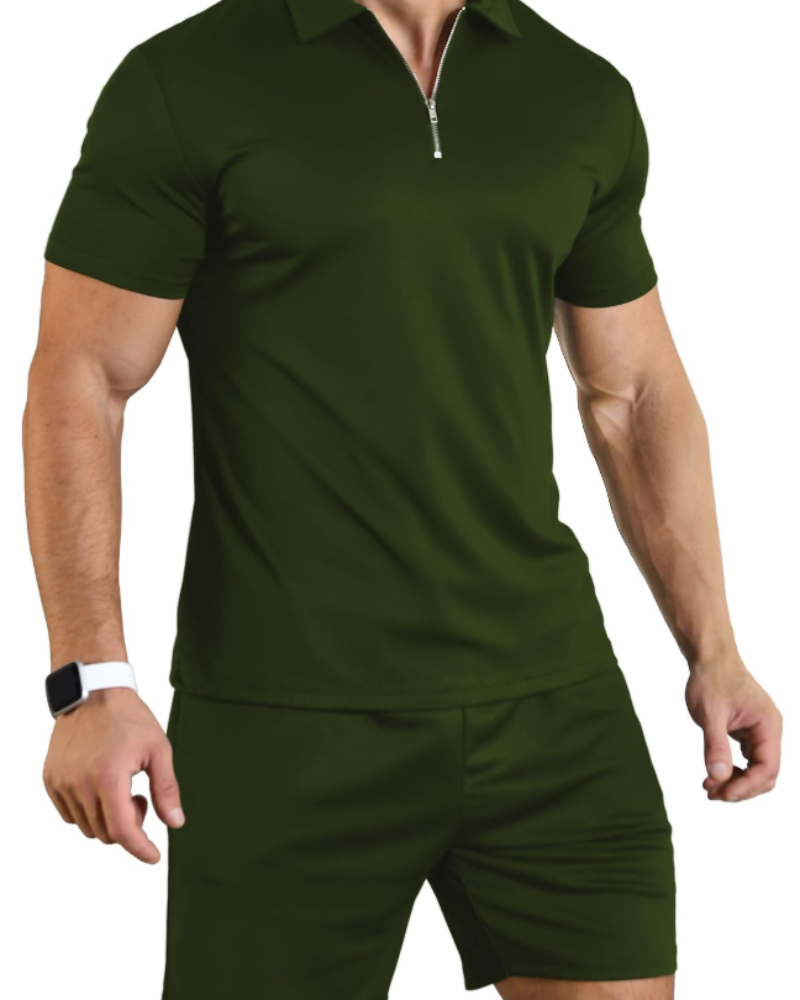 Callum Men's Polo & Shorts Set – Zip Neck Casual Sports Co-Ord