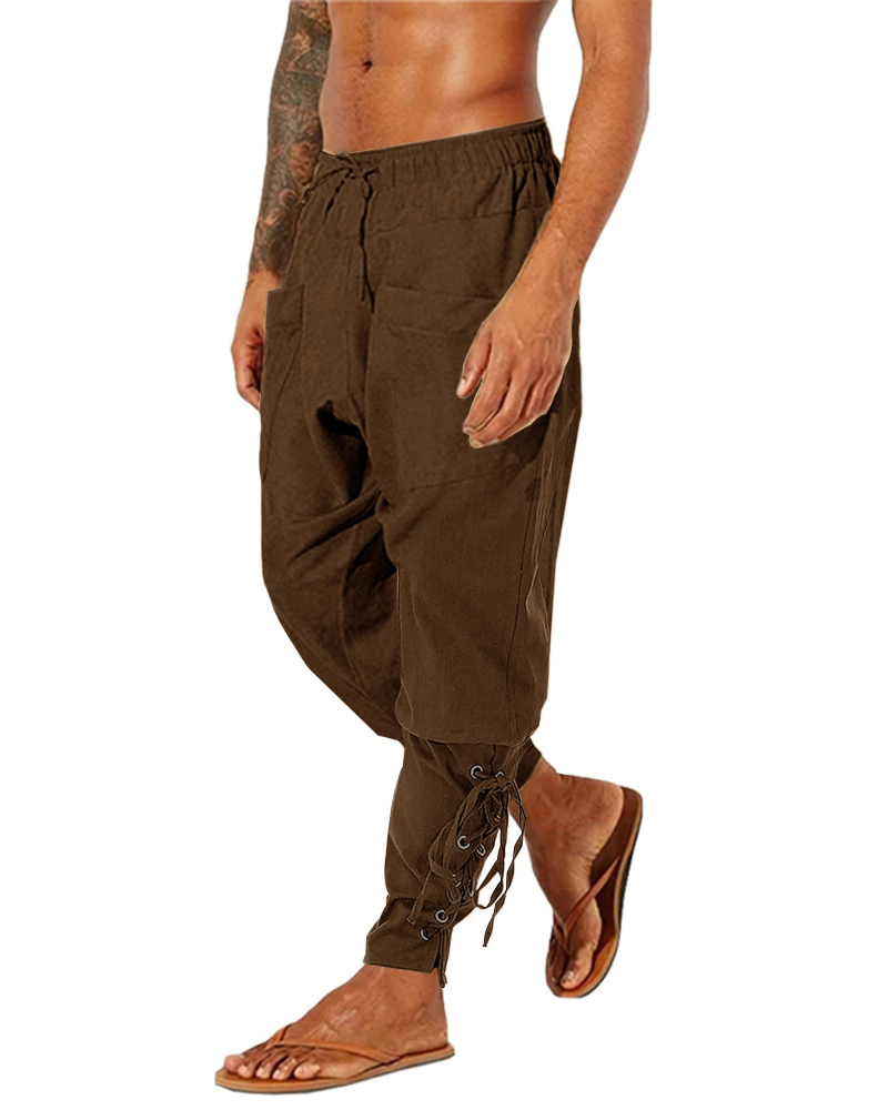Ronan Men's Cotton Linen Drawstring Trousers – Medieval Viking Casual Pants