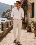 Lachlan Men's Cotton Linen Trousers – Straight Leg Smart Casual Trousers