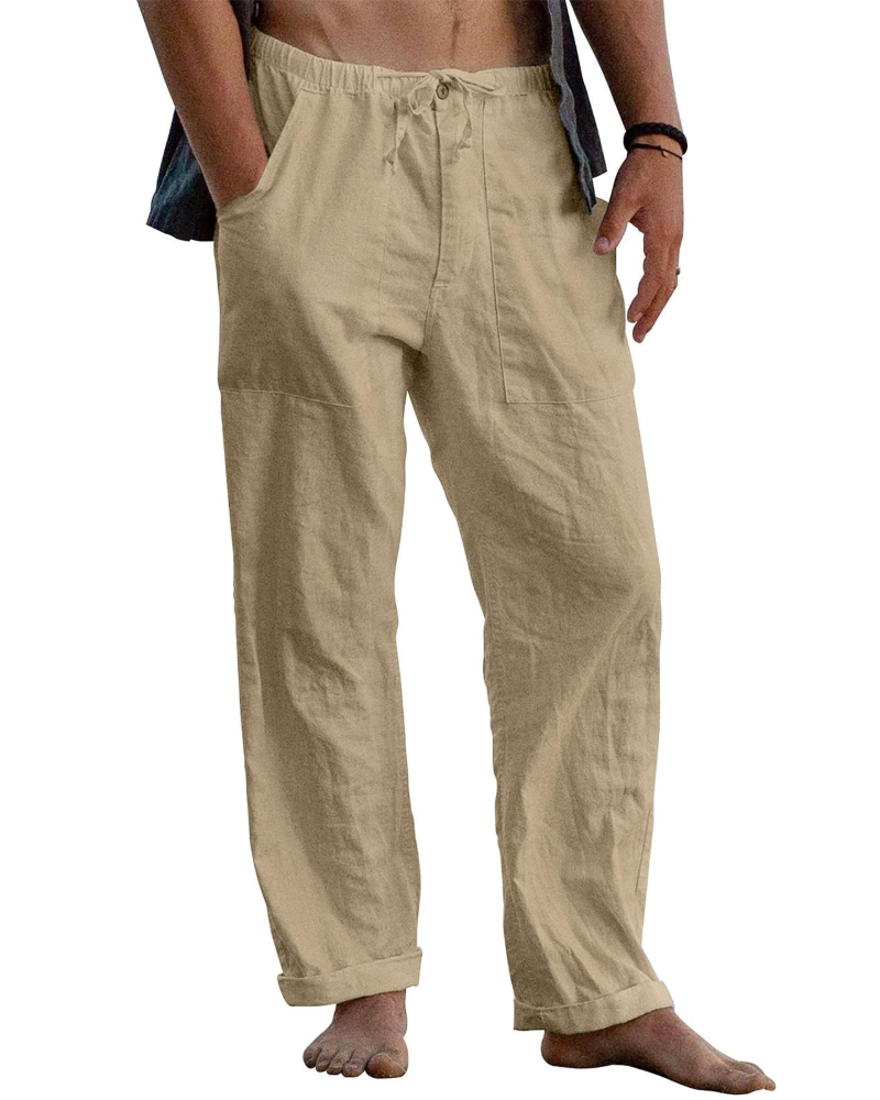 Callan Men's Cotton Linen Trousers – Elastic Waist Casual Summer Pants with Pockets