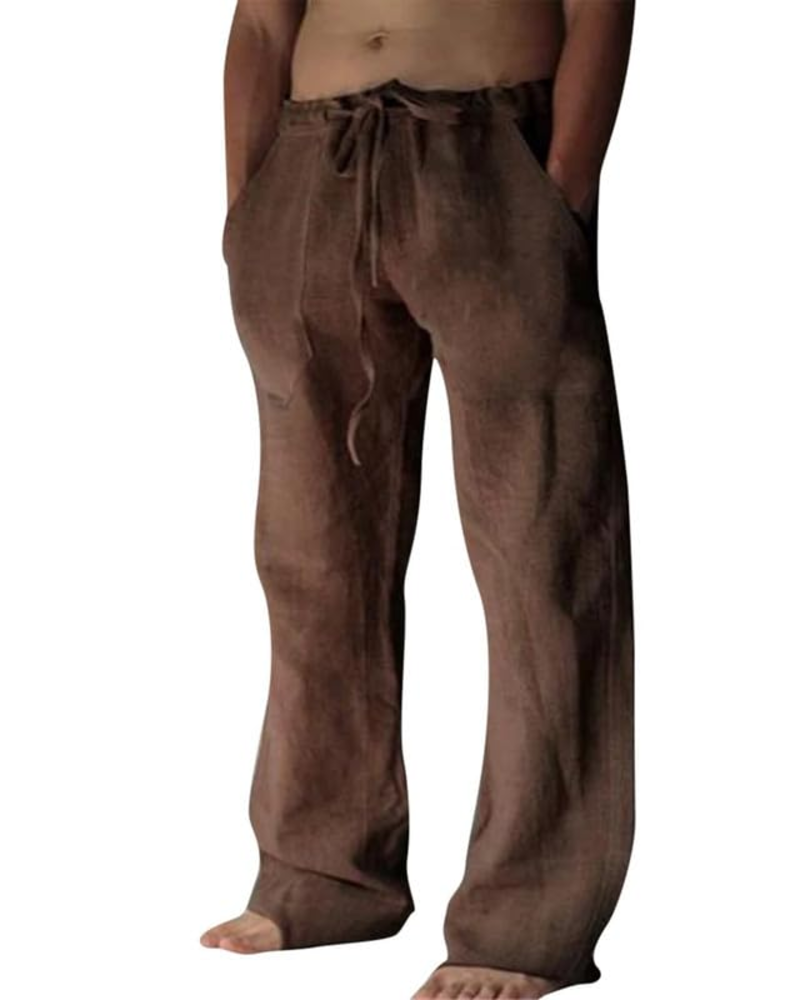 Carter Men's Cotton Linen Drawstring Trousers – Loose Fit Casual Summer Pants