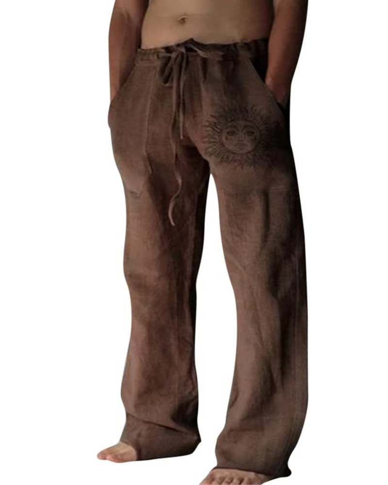 Dillon Men's Cotton Linen Drawstring Trousers – Casual Loose Fit Summer Pants