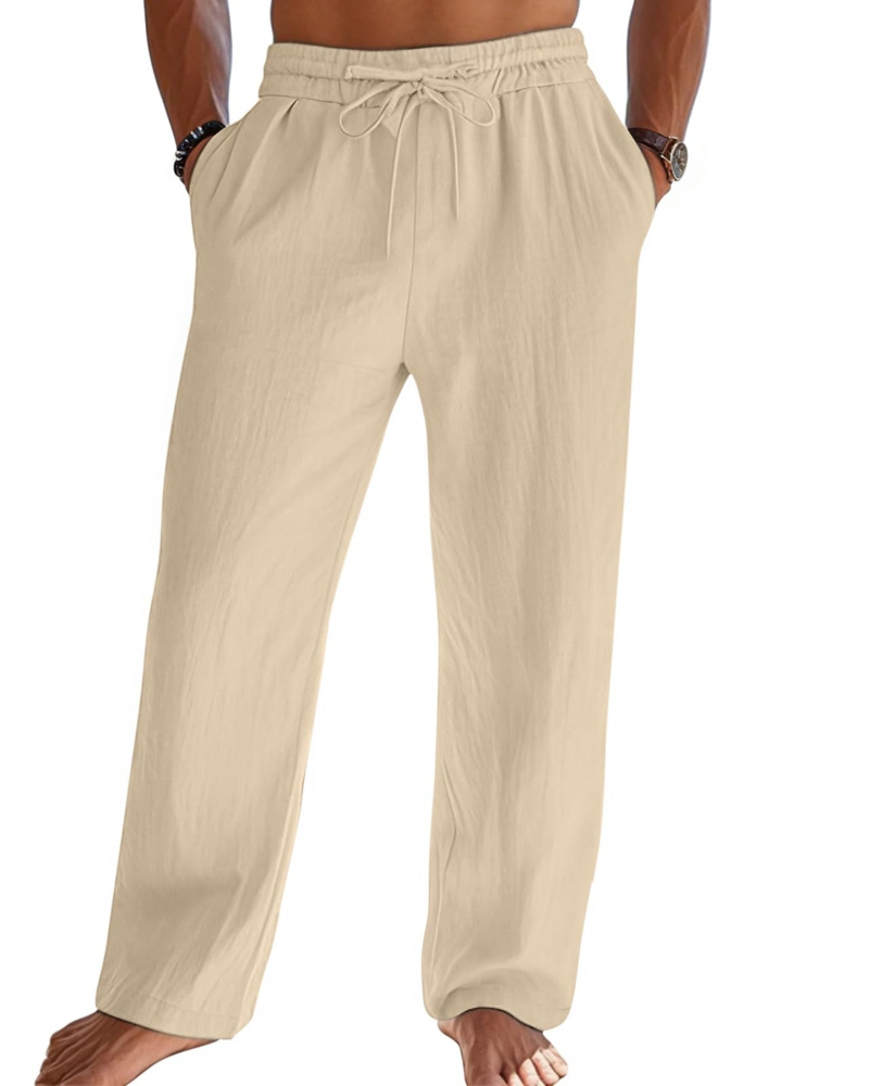 Bryce Men's Cotton Linen Drawstring Trousers – Loose Fit Casual Summer Pants
