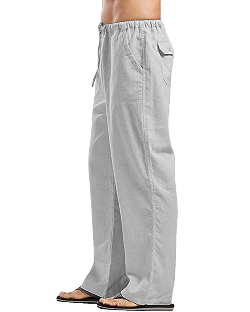 Mitchell Men's Linen Drawstring Trousers – Elastic Waist Straight Leg Casual Pants