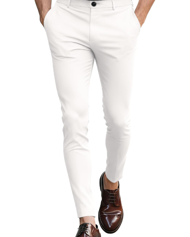 Cole Men's Slim Fit Chino Trousers – Stretch Cotton Zip-Fly Casual Pants