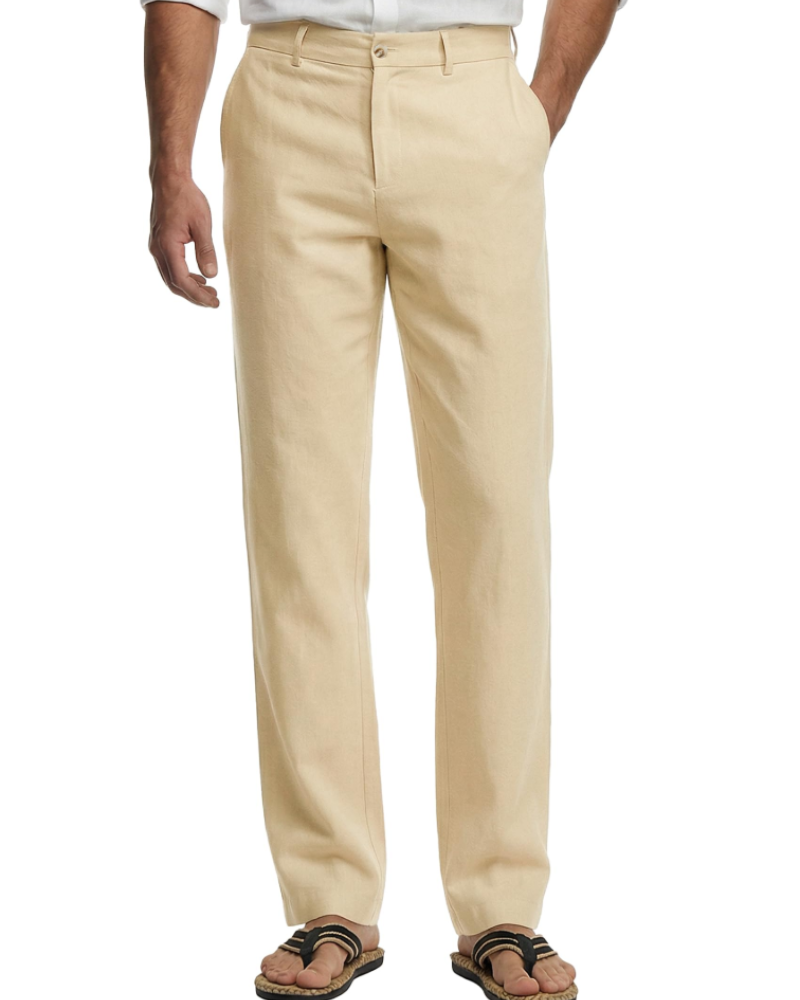Lachlan Men's Cotton Linen Trousers – Straight Leg Smart Casual Trousers