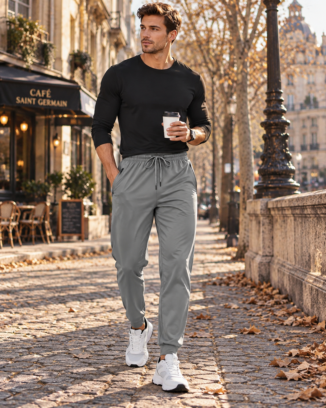 Frederick Men's Joggers – Tapered Stretch Trousers with Cuffed Ankles & Zip Pockets