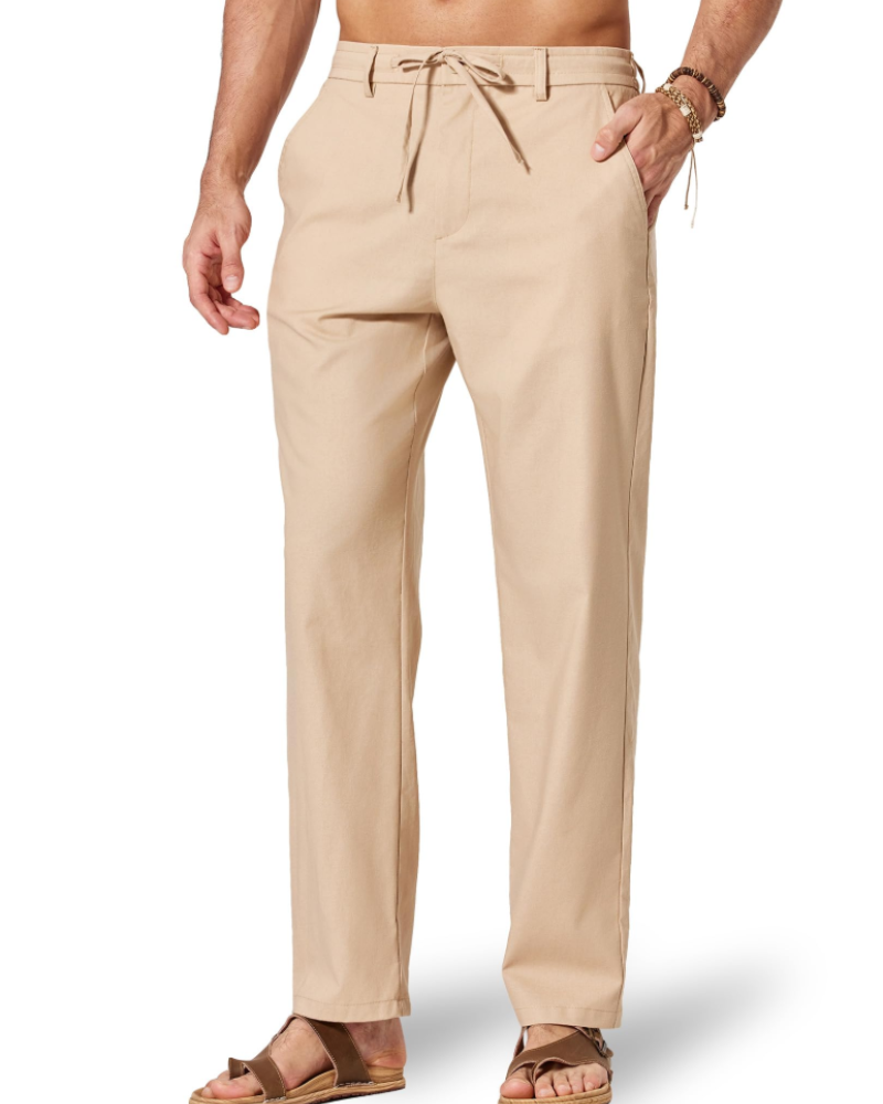 Gareth Men's Cotton Linen Drawstring Trousers – Elastic Waist Casual Summer Pants
