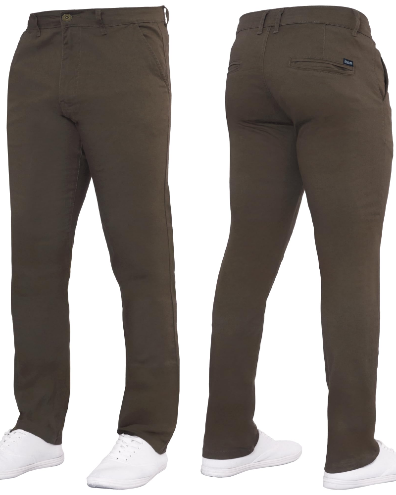 Declan Men's Slim Fit Chino Trousers – Stretch Cotton Zip-Fly Casual Pants
