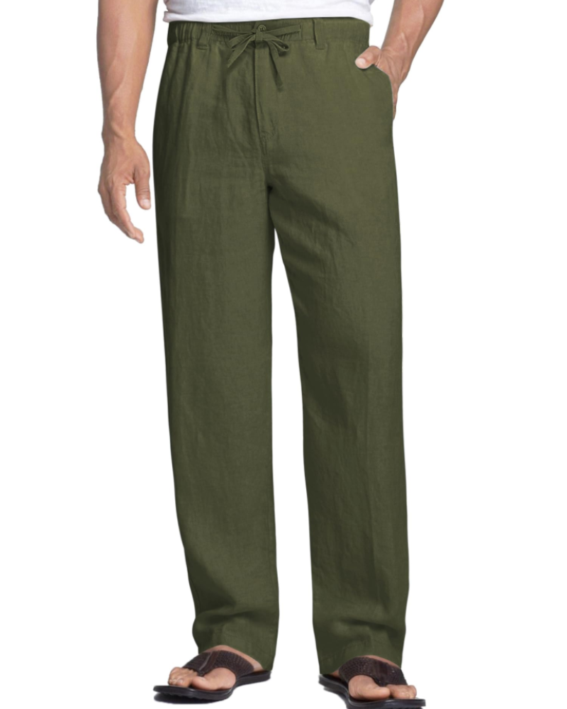 Hayden Men's Linen Blend Drawstring Trousers – Elastic Waist Casual Summer Pants