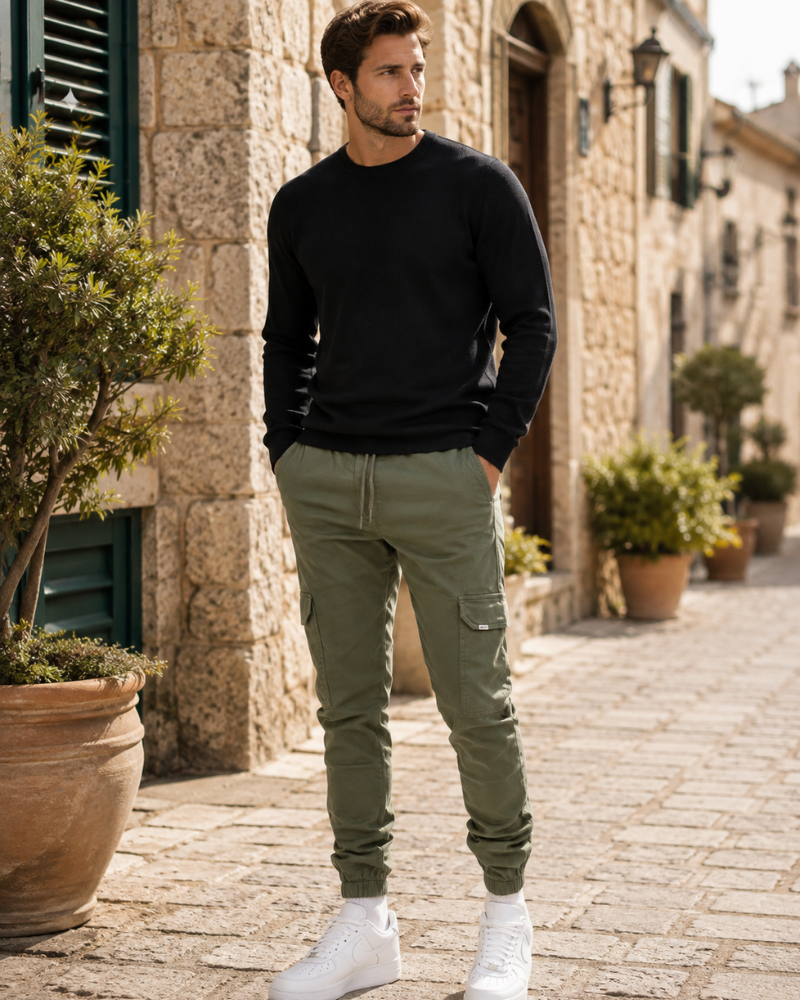 Cormac Men's Cargo Trousers – Slim Fit Drawstring Multi Pocket Casual Pants