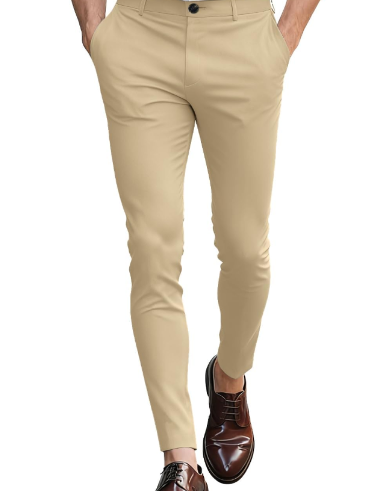 Cole Men's Slim Fit Chino Trousers – Stretch Cotton Zip-Fly Casual Pants