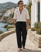 Brennan Men's Cotton Linen Drawstring Trousers – Elastic Waist Casual Summer Pants