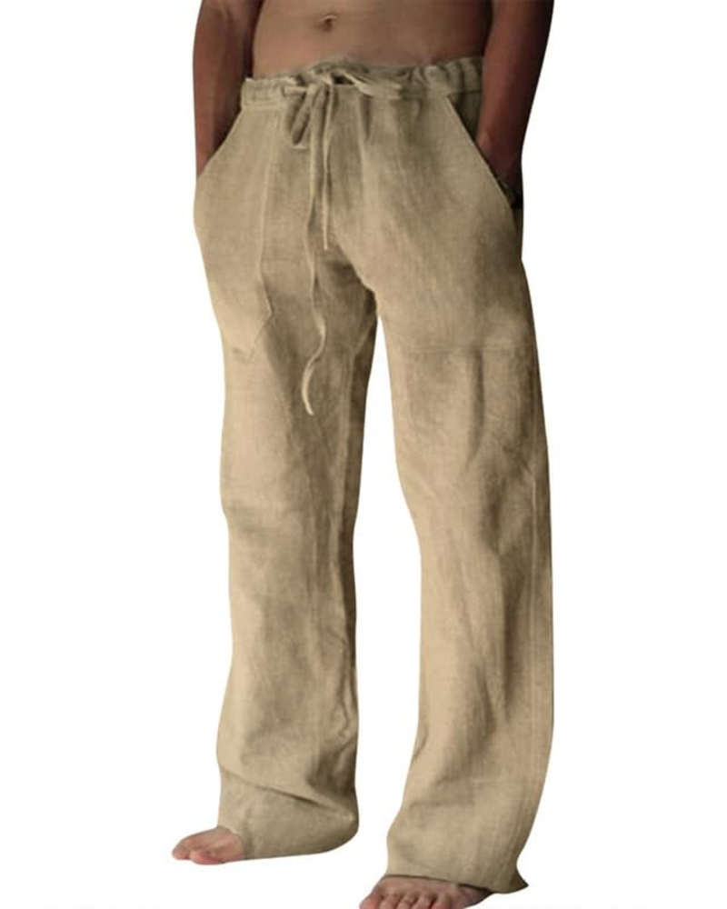 Carter Men's Cotton Linen Drawstring Trousers – Loose Fit Casual Summer Pants