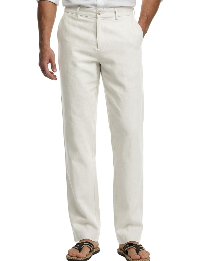 Lachlan Men's Cotton Linen Trousers – Straight Leg Smart Casual Trousers