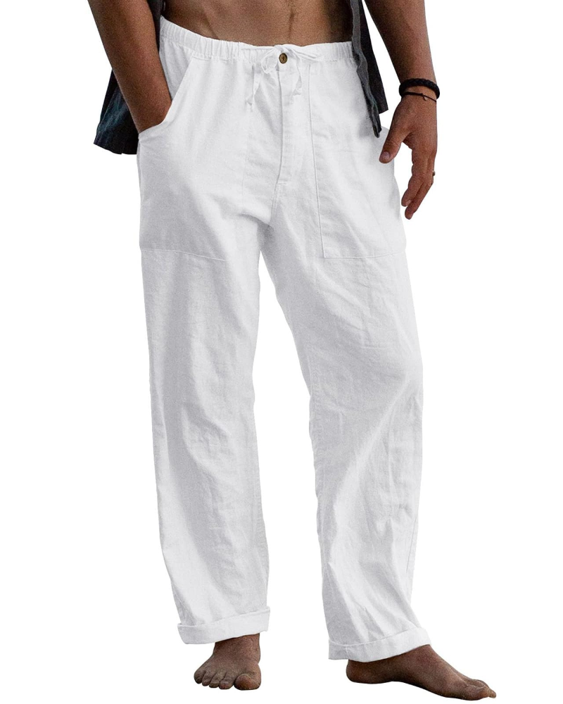 Callan Men's Cotton Linen Trousers – Elastic Waist Casual Summer Pants with Pockets