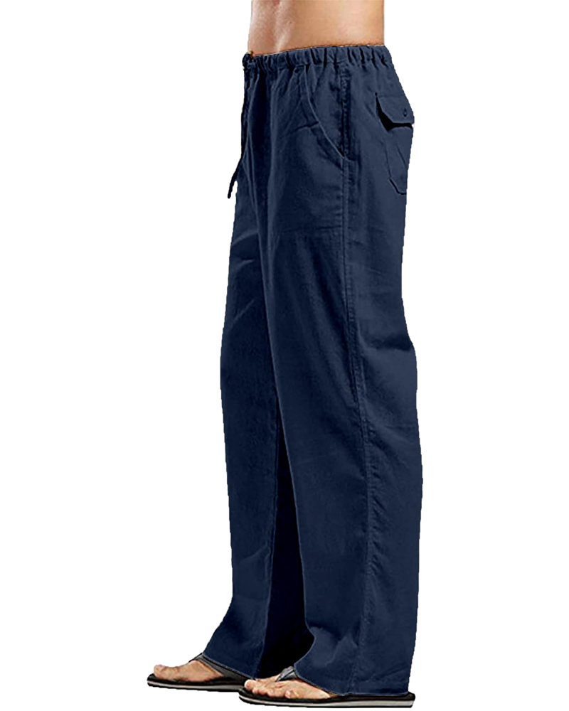 Mitchell Men's Linen Drawstring Trousers – Elastic Waist Straight Leg Casual Pants