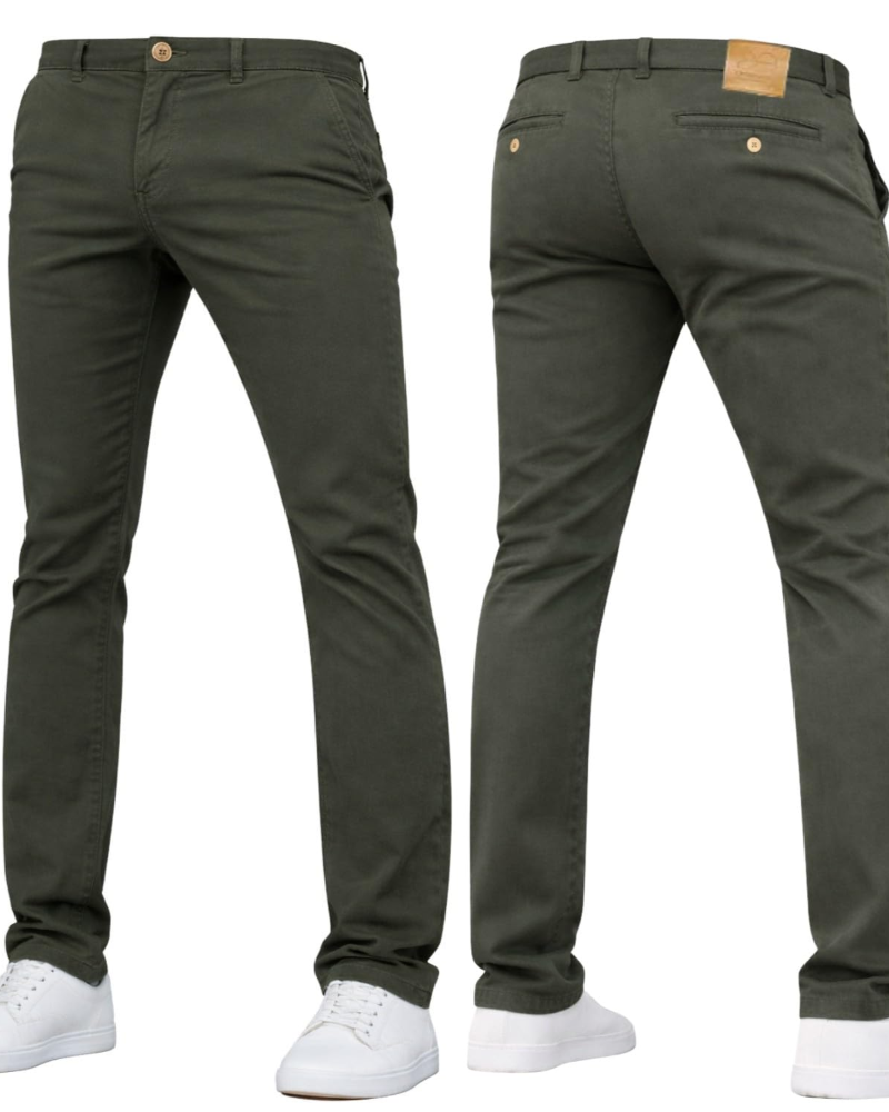 Elliot Men's Slim Fit Chino Trousers – Stretch Cotton Zip-Fly Casual Pants