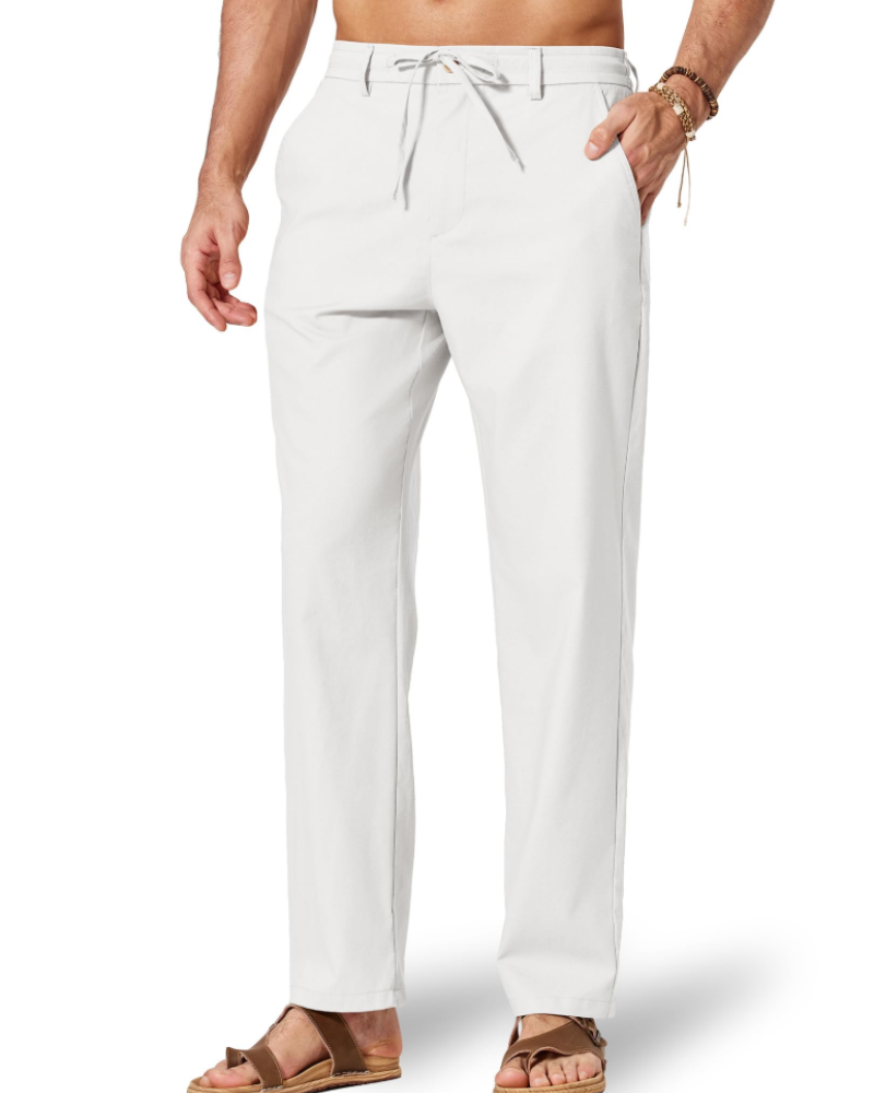 Gareth Men's Cotton Linen Drawstring Trousers – Elastic Waist Casual Summer Pants