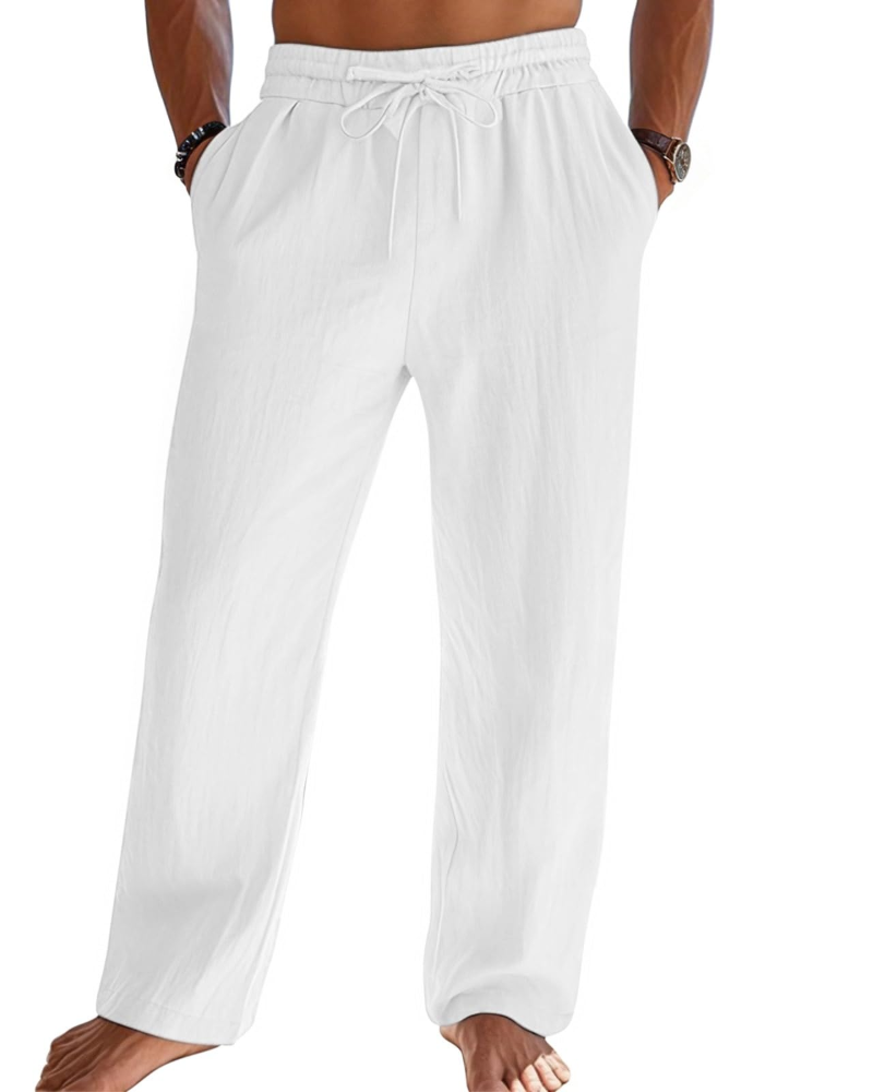 Bryce Men's Cotton Linen Drawstring Trousers – Loose Fit Casual Summer Pants