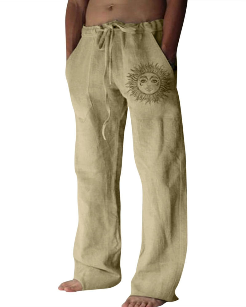 Dillon Men's Cotton Linen Drawstring Trousers – Casual Loose Fit Summer Pants