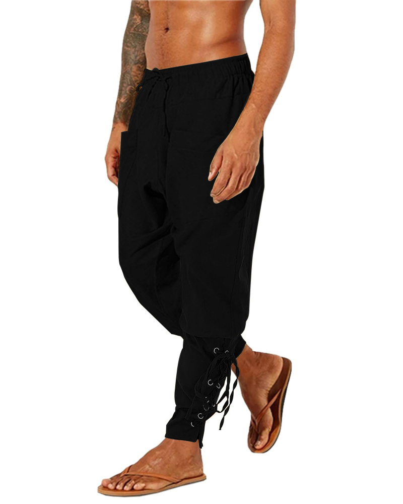 Ronan Men's Cotton Linen Drawstring Trousers – Medieval Viking Casual Pants