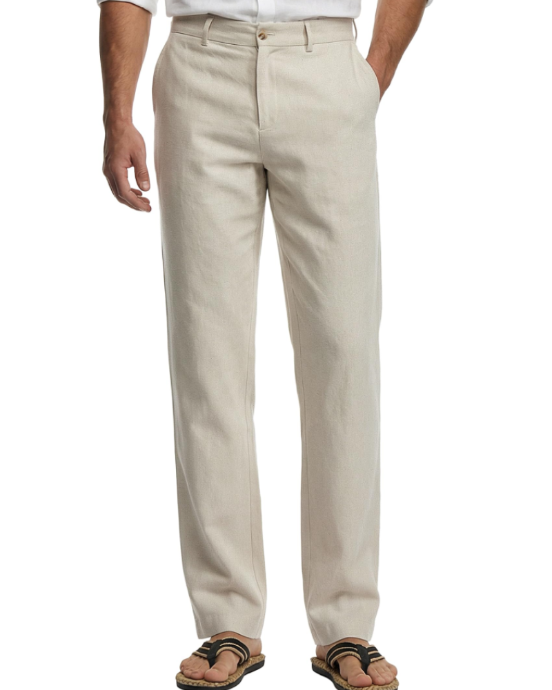 Lachlan Men's Cotton Linen Trousers – Straight Leg Smart Casual Trousers