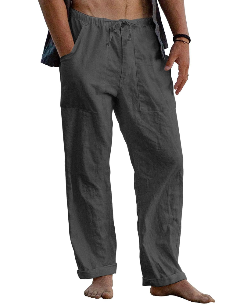 Callan Men's Cotton Linen Trousers – Elastic Waist Casual Summer Pants with Pockets