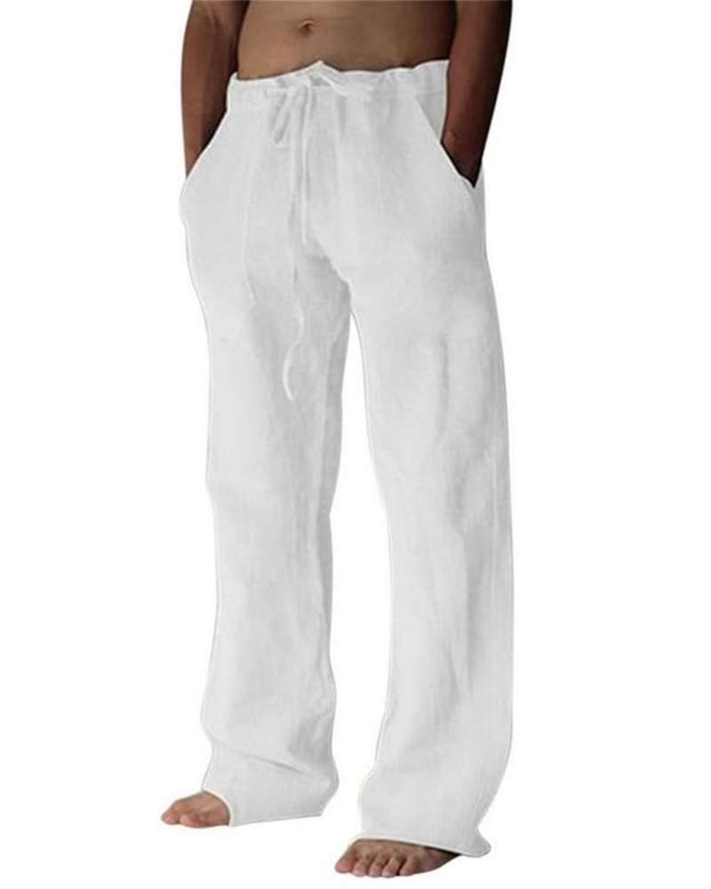 Carter Men's Cotton Linen Drawstring Trousers – Loose Fit Casual Summer Pants