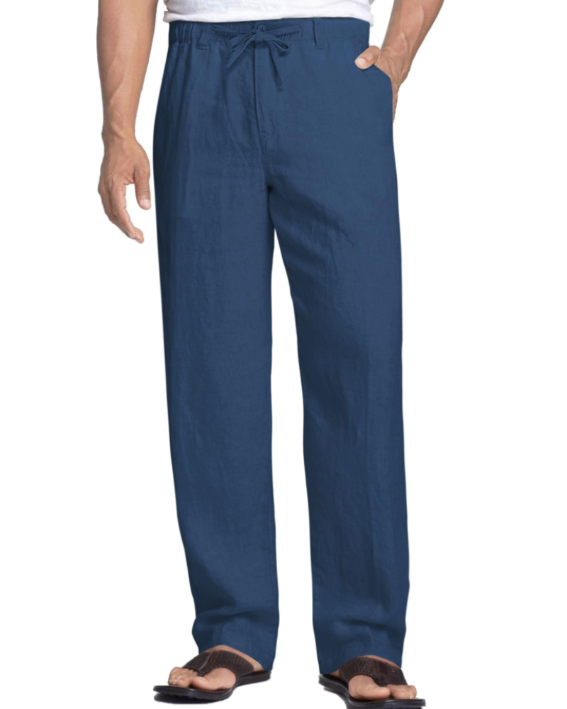Hayden Men's Linen Blend Drawstring Trousers – Elastic Waist Casual Summer Pants
