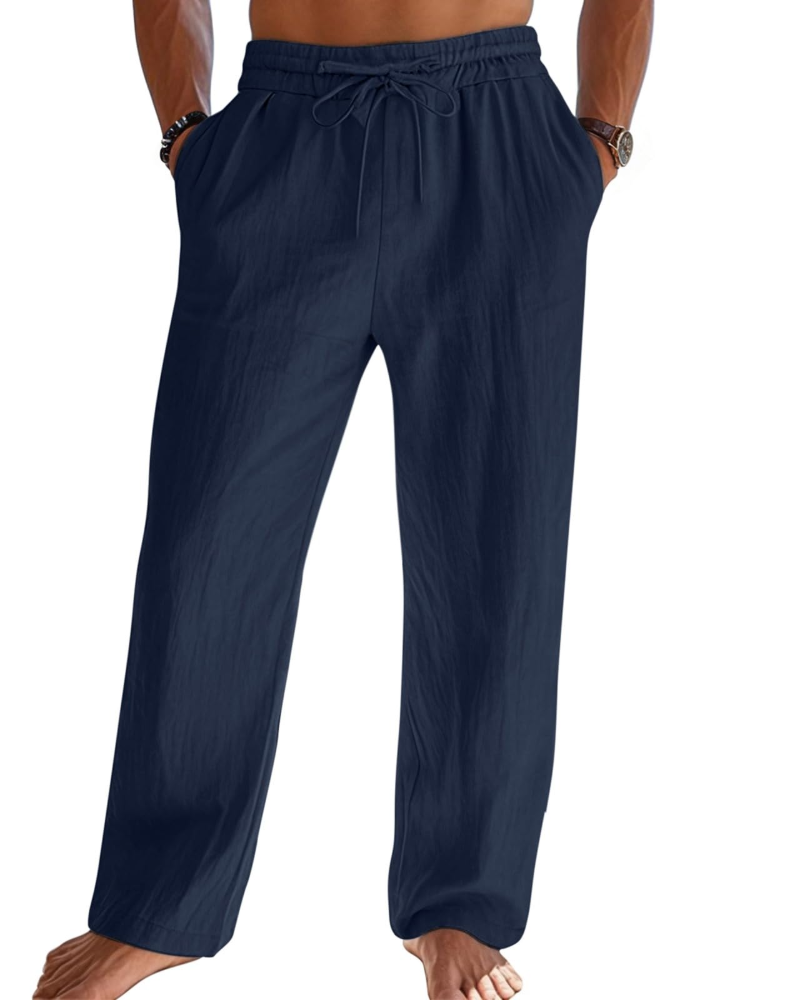 Bryce Men's Cotton Linen Drawstring Trousers – Loose Fit Casual Summer Pants