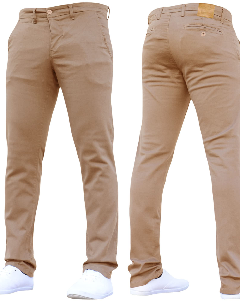 Elliot Men's Slim Fit Chino Trousers – Stretch Cotton Zip-Fly Casual Pants