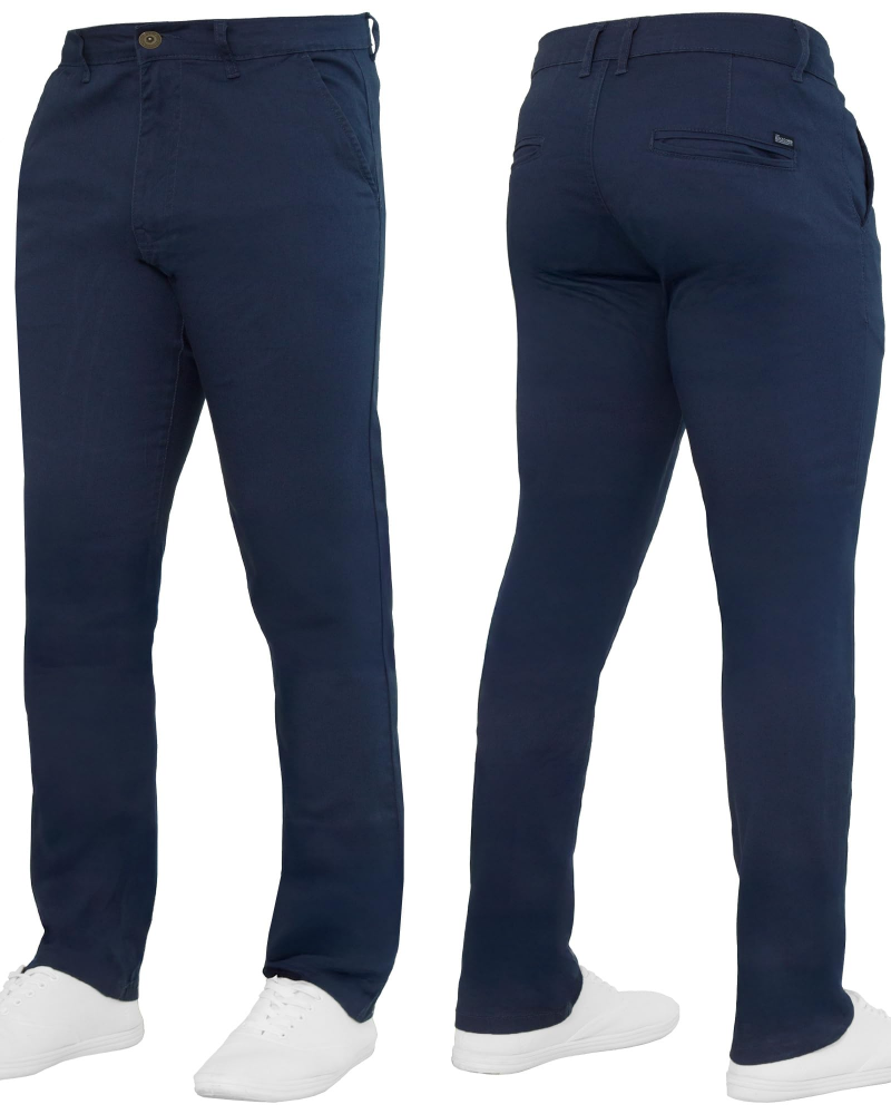 Declan Men's Slim Fit Chino Trousers – Stretch Cotton Zip-Fly Casual Pants