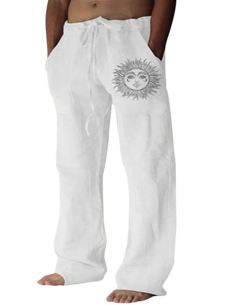Dillon Men's Cotton Linen Drawstring Trousers – Casual Loose Fit Summer Pants
