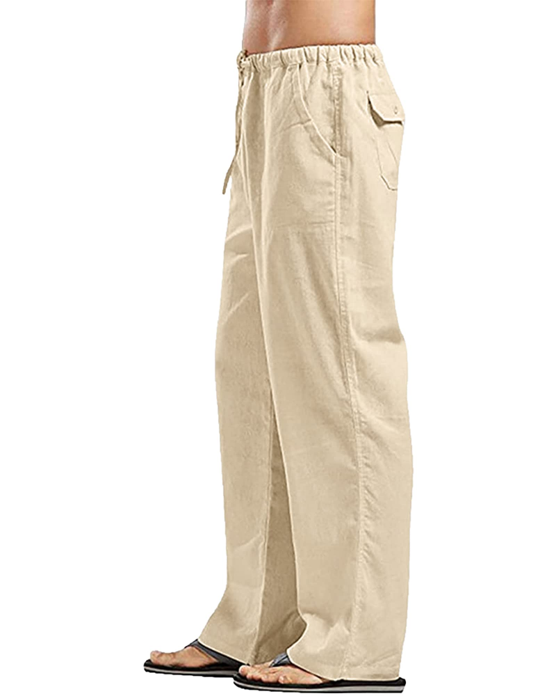 Mitchell Men's Linen Drawstring Trousers – Elastic Waist Straight Leg Casual Pants