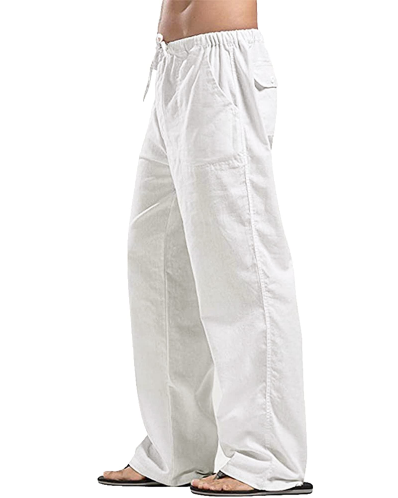 Mitchell Men's Linen Drawstring Trousers – Elastic Waist Straight Leg Casual Pants