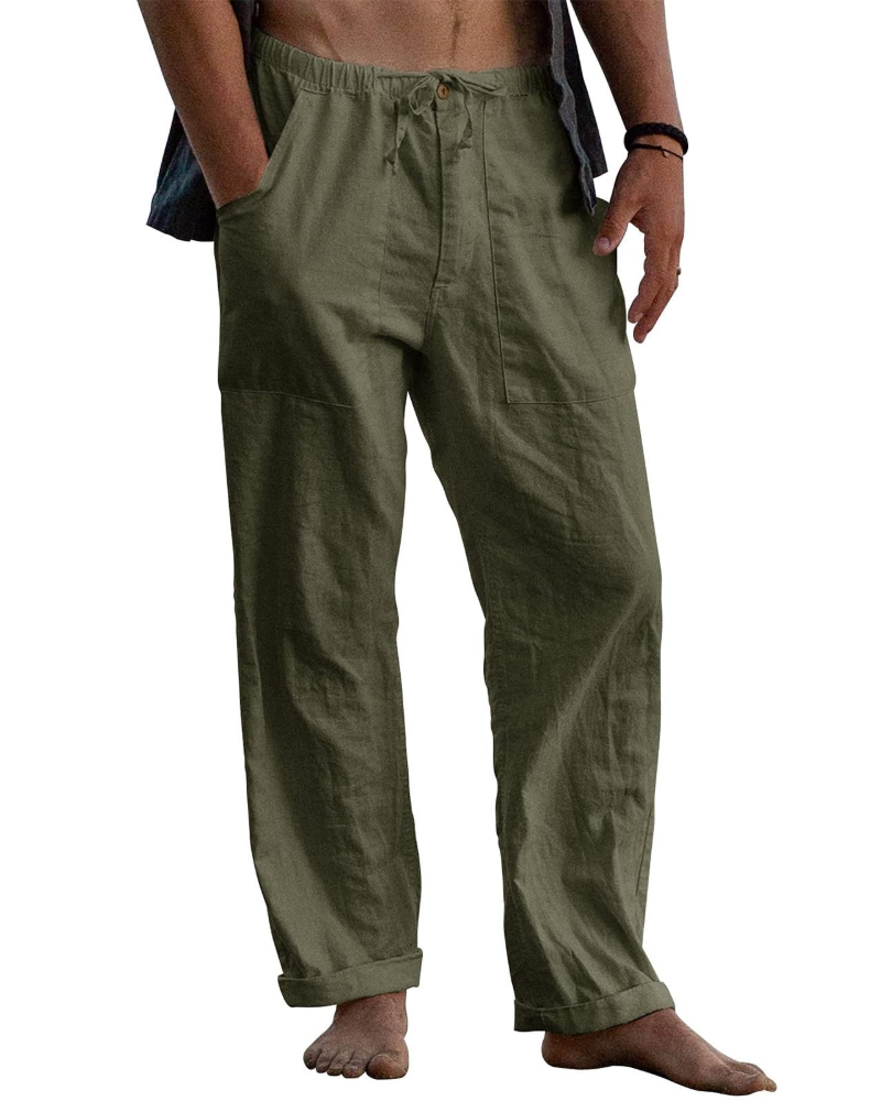 Callan Men's Cotton Linen Trousers – Elastic Waist Casual Summer Pants with Pockets