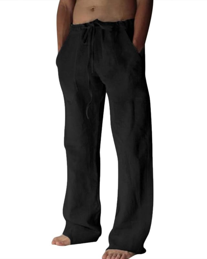 Carter Men's Cotton Linen Drawstring Trousers – Loose Fit Casual Summer Pants