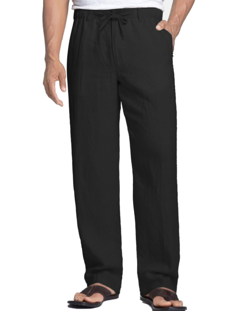Hayden Men's Linen Blend Drawstring Trousers – Elastic Waist Casual Summer Pants