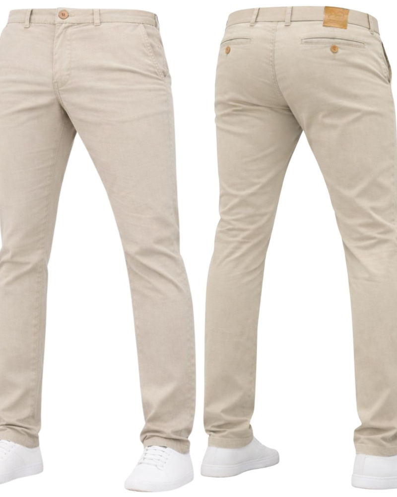 Elliot Men's Slim Fit Chino Trousers – Stretch Cotton Zip-Fly Casual Pants